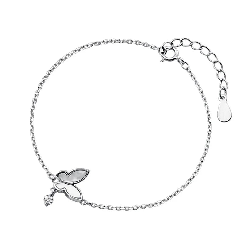 TrustDavis 925 Silver Butterfly CZ Charms Bracelet For Women