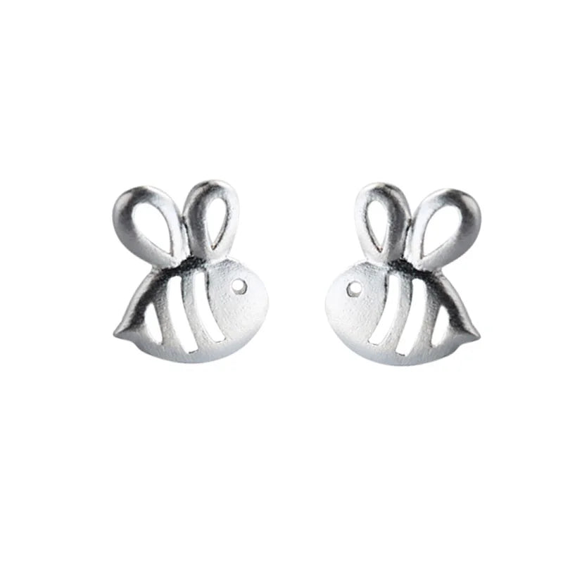 TrustDavis 925 Silver Sweet Hollow Bees Stud Earrings For Girls
