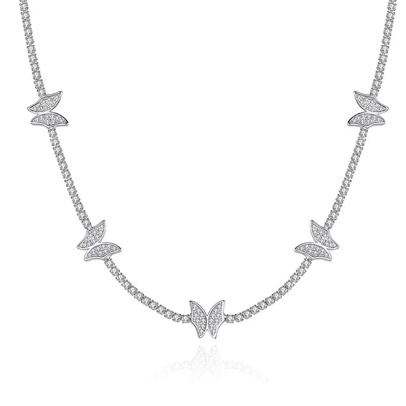 TrustDavis 925 Silver Butterfly CZ Necklace For Women Wedding Fine Jewelry