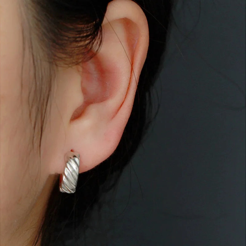 TrustDavis Vintage Twist Hoop Earrings - 925 Sterling Silver