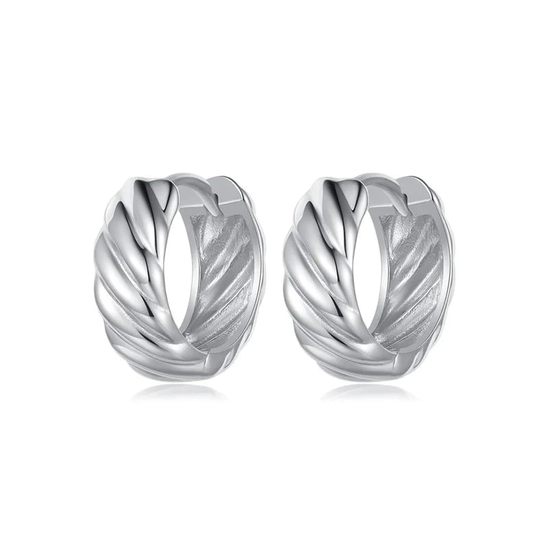 TrustDavis Vintage Twist Hoop Earrings - 925 Sterling Silver