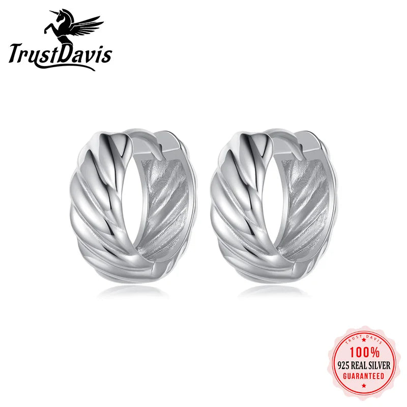 TrustDavis Vintage Twist Hoop Earrings - 925 Sterling Silver