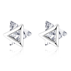 TrustDavis 925 Silver Triangle Zircon Stud Earrings Wedding Jewelry