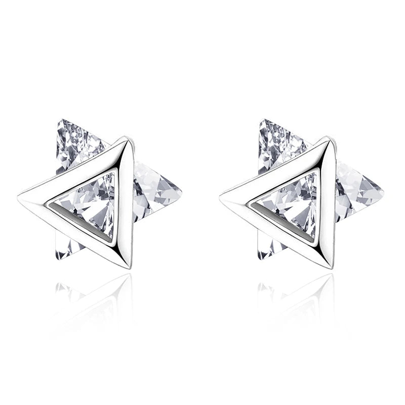 TrustDavis 925 Silver Triangle Zircon Stud Earrings Wedding Jewelry