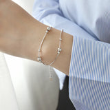 TrustDavis 925 Silver Beads Double-deck Chain Bracelet Wedding Jewelry