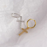 TrustDavis Silver Cross CZ Charm Hoop Earrings Fine Jewelry