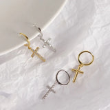 TrustDavis Silver Cross CZ Charm Hoop Earrings Fine Jewelry