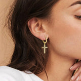 TrustDavis Silver Cross CZ Charm Hoop Earrings Fine Jewelry
