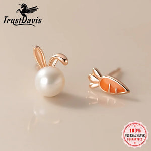 925 Silver Rabbit Carrot Stud Earrings for Daughter DS3962