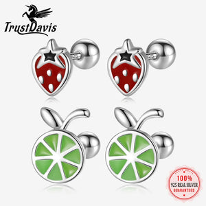 Davis Girls 925 Silver Strawberry Lemon Stud Earrings DS4149