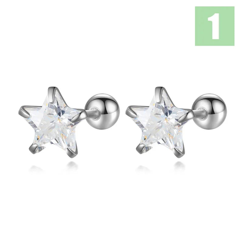 Davis Girls 925 Silver Star CZ Screw Stud Earrings DS4122