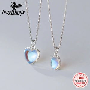 TrustDavis 925 Silver Sweet Heart Necklace Lady Girls Birthday Gift