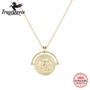 TrustDavis Coin Necklace 925 Sterling Silver Pendant Women Necklace Gift