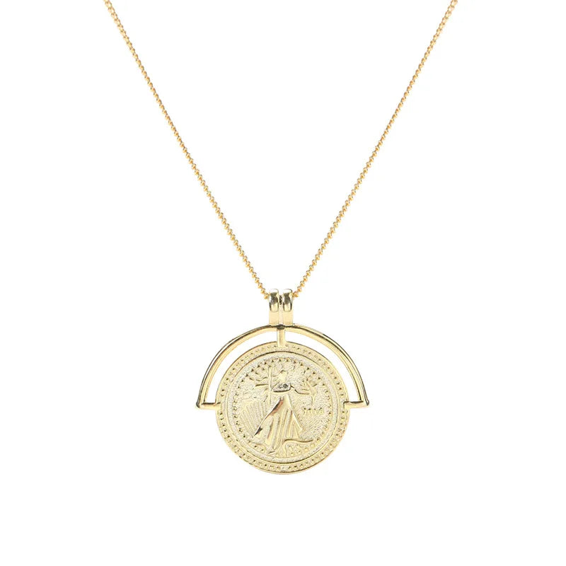 TrustDavis Coin Necklace 925 Sterling Silver Pendant Women Necklace Gift