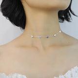 TrustDavis 925 Sterling Silver Heart Choker Necklace Link Chain Romantic Charm