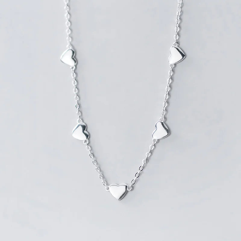 TrustDavis 925 Sterling Silver Heart Choker Necklace Link Chain Romantic Charm