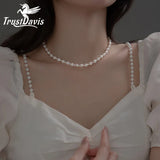 TrustDavis 925 Silver 7mm Freshwater Pearl Necklace For Women Wedding