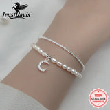 TrustDavis Double Layer Pearl Moon Chain Bracelet