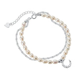 TrustDavis Double Layer Pearl Moon Chain Bracelet