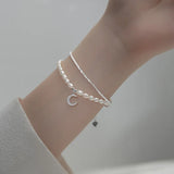 TrustDavis Double Layer Pearl Moon Chain Bracelet