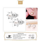 TrustDavis 925 Silver Flower Pearl Stud Earrings ES002