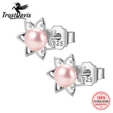 TrustDavis 925 Silver Flower Pearl Stud Earrings ES002