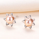 TrustDavis 925 Silver Flower Pearl Stud Earrings ES002