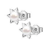 TrustDavis 925 Silver Flower Pearl Stud Earrings ES002