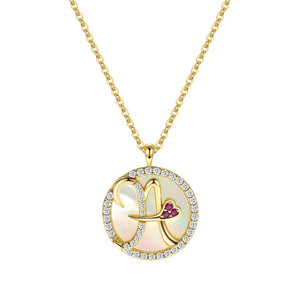 TrustDavis 925 Silver Shell CZ Letter Pendant Necklace For Women