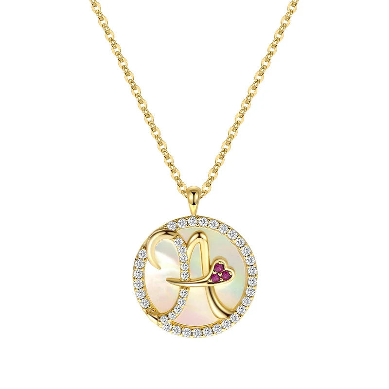TrustDavis 925 Silver Shell CZ Letter Pendant Necklace For Women