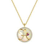 TrustDavis 925 Silver Shell CZ Letter Pendant Necklace For Women