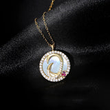 TrustDavis 925 Silver Shell CZ Letter Pendant Necklace For Women