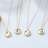 TrustDavis 925 Silver Shell CZ Letter Pendant Necklace For Women