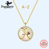 TrustDavis 925 Silver Shell CZ Letter Pendant Necklace For Women