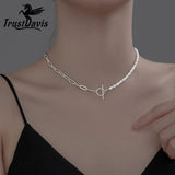 TrustDavis 925 Sterling Silver Freshwater Pearl Chain Necklace For Women
