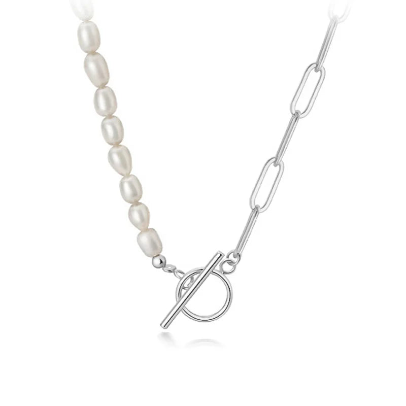 TrustDavis 925 Sterling Silver Freshwater Pearl Chain Necklace For Women