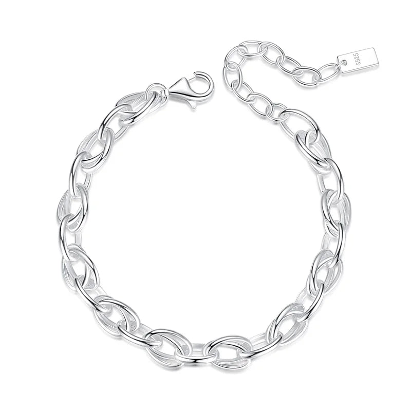 TrustDavis 925 Sterling Silver Ellipse Chain Bracelet Wedding Jewelry DB086