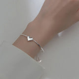 TrustDavis 925 Sterling Silver Romantic Heart Bend Bracelet For Women