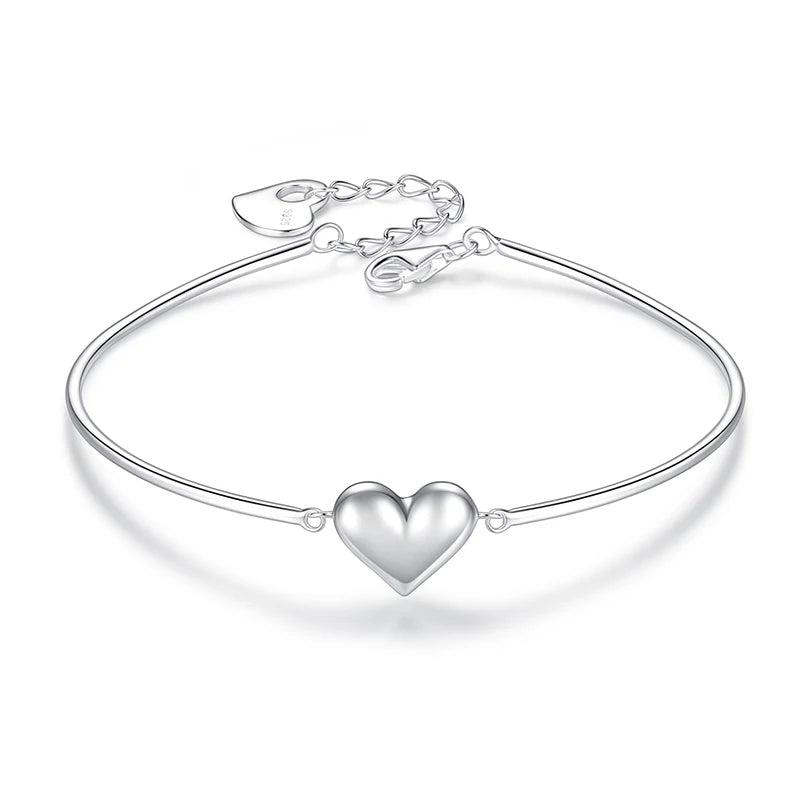 TrustDavis 925 Sterling Silver Romantic Heart Bend Bracelet For Women
