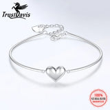 TrustDavis 925 Sterling Silver Romantic Heart Bend Bracelet For Women