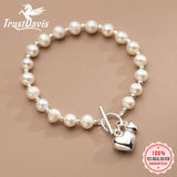TrustDavis 925 Silver Freshwater Pearl Heart Bracelet Wedding Jewelry