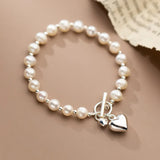 TrustDavis 925 Silver Freshwater Pearl Heart Bracelet Wedding Jewelry
