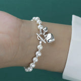 TrustDavis 925 Silver Freshwater Pearl Heart Bracelet Wedding Jewelry