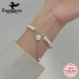 TrustDavis 925 Silver Pearl Flower Bracelet Wedding Party 925 Jewelry Gift