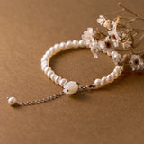 TrustDavis 925 Silver Pearl Flower Bracelet Wedding Party 925 Jewelry Gift