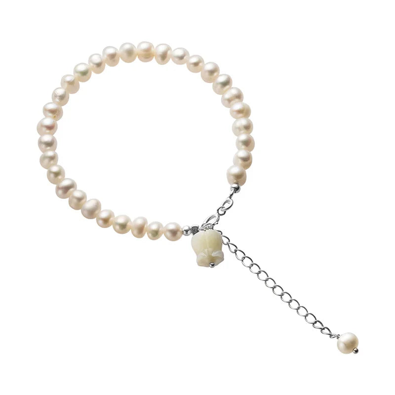 TrustDavis 925 Silver Pearl Flower Bracelet Wedding Party 925 Jewelry Gift