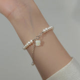 TrustDavis 925 Silver Pearl Flower Bracelet Wedding Party 925 Jewelry Gift