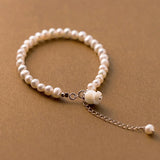 TrustDavis 925 Silver Pearl Flower Bracelet Wedding Party 925 Jewelry Gift