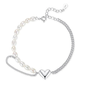 TrustDavis 925 Sterling Silver Pearls Heart Chain Anklets for Women