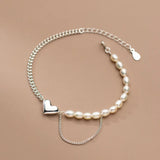 TrustDavis 925 Sterling Silver Pearls Heart Chain Anklets for Women